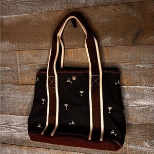 J Crew Stylish navy Tote Bag with Martini Glass Design